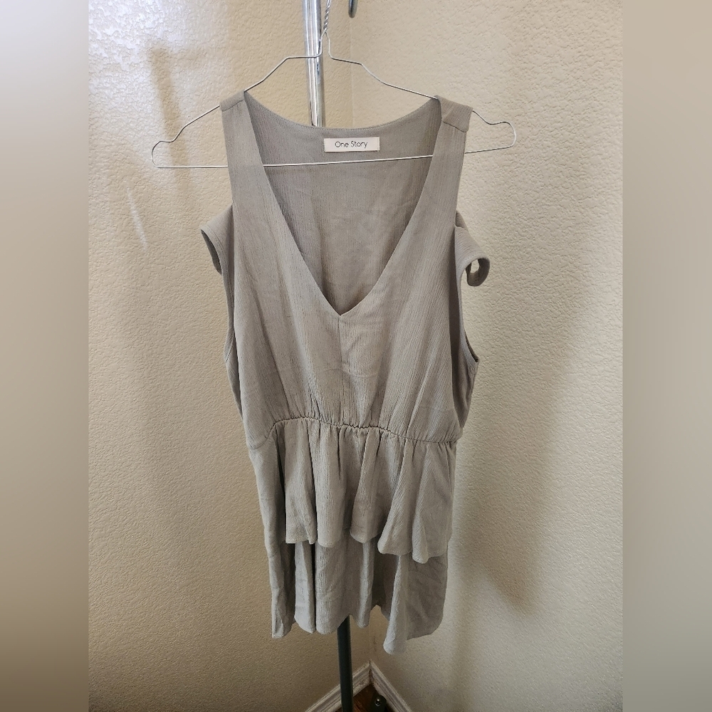 One Story Cold Shoulder Dress Light Green